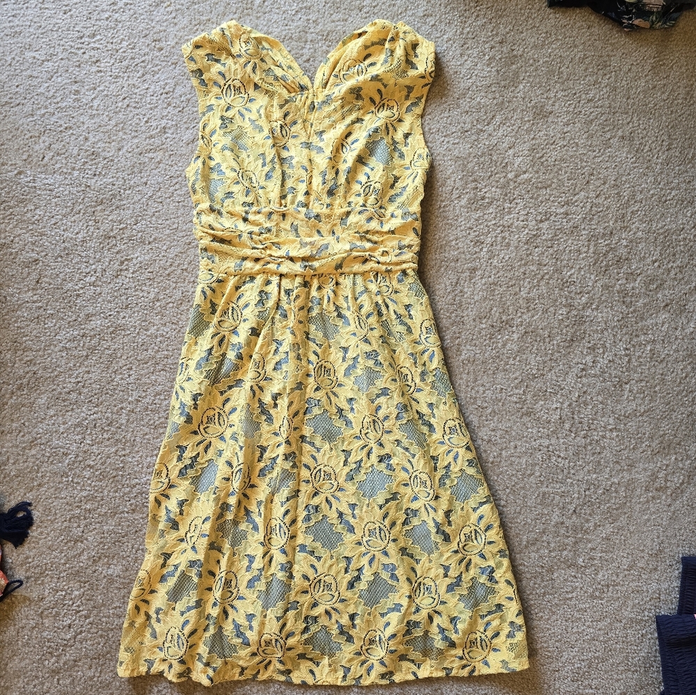 Plenty Tracy Reese Niki Dress In Gardentrellis Style Yellow/blue - Picture 2 of 9